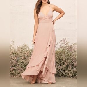 Lulu's in love forever light blush lace up high low maxi dress